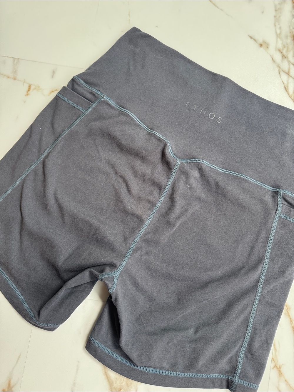 Ethos Side Pocket High Waisted Biker Shorts Blue Sz M workout run sporty